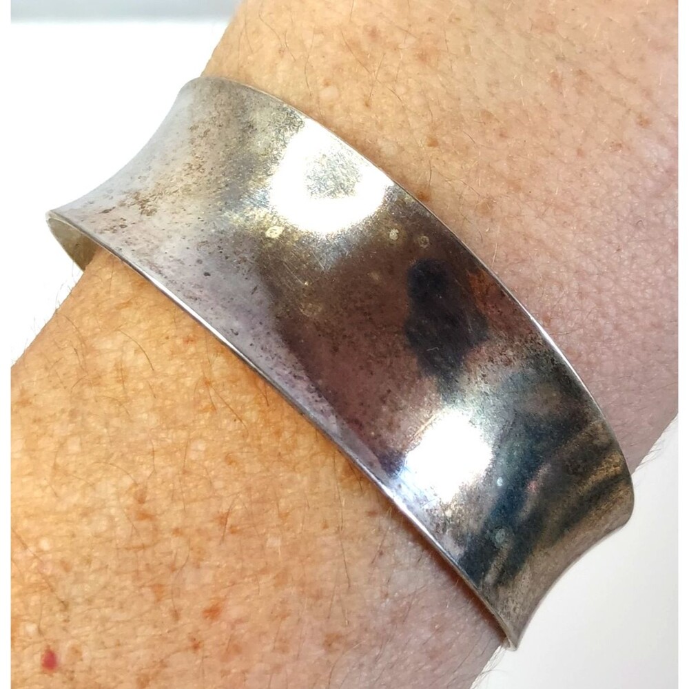 Sterling Silver 925 Concave Cuff 6” Luck Bracelet MARKED 925